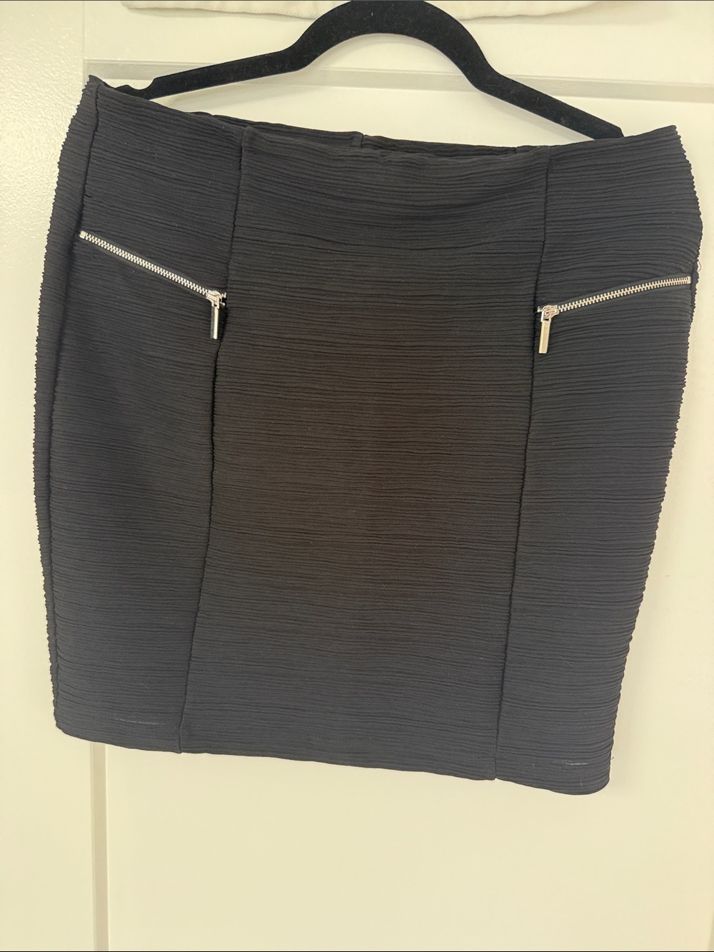 Dynamite Black Textured Pencil Skirt with Silver Zippers